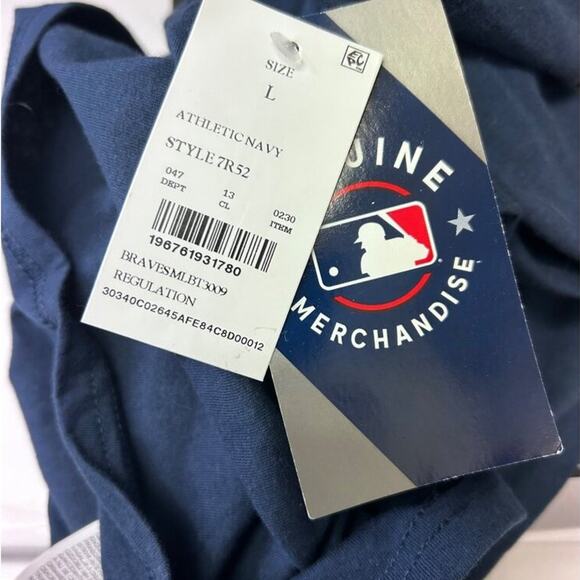 Majestic Athletic Navy Braves Country MLB V Neck T-Shirt Womens L 100% Cotton - Picture 7 of 9